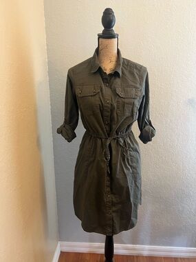 Time & Tru Button-down Shirt Dress with Drawstring Waist